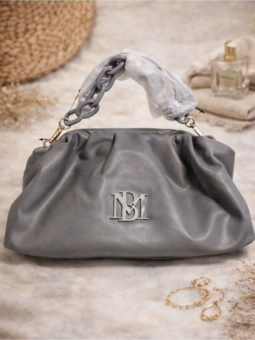 Badgley Mischka Gray Wrapped Frame Clutch - New With Tags